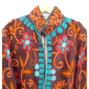 handcrafted Floral Embroidery <b>Mandarin</b> <b>Collar</b> Cotrise <b>Jacket</b> Handmade Cotton Lining Breathable Quick Dry for Autumn/Winter Thick - Product Image 2