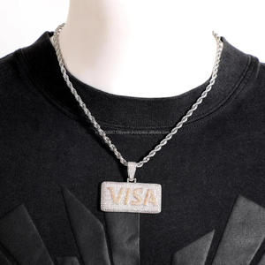 Iced VISA Card Pendant <b>Necklace</b> Micro Paved Diamond <b>White</b> <b>Gold</b> Sterling Silver Pendant <b>Men</b> Accessories Bling-bling Hip Hop - Product Image 1