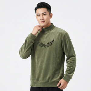 Sudadera de Hombre Oversize con Cuello Alto, Color Verde Oliva Sólido, Tejido Casual de Felpa Francesa, Manga Larga, para Otoño - Product Image 5