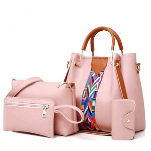 <b>Pink</b> PU Leather Women Handbag Set Tote Bag Crossbody <b>Purse</b> Wallet Zipper Shoulder Bag for Daily Travel - Product Image 1