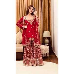 Designer Traditional Muslim <b>Clothing</b> & <b>Accessories</b> Party Wear Fancy Top with Dupatta and Sharara Opt for a Stylish Look! - Product Image 1