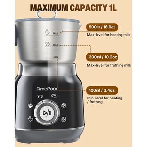 Montalatte e Vaporizzatore Elettrico Automatico 6 in 1, Scaldalatte da 16.9 Oz per Caffè, Nero - Product Image 6