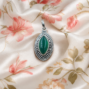 Marquise Green Onyx Pure 925 Sterling Silver Pendant Handmade Vintage <b>Statement</b> <b>Necklace</b> Charm Rose Gold Yellow Gold Plated - Product Image 1