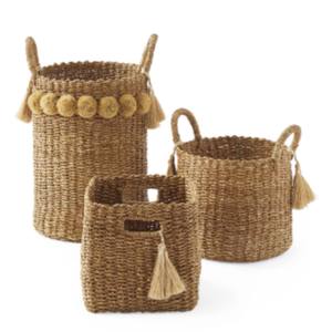 Cestas de Paja Tejidas Naturales al por Mayor, Cestas Decorativas Hechas a Mano con Asas, Decoración Sostenible para Guardería y Sala de Estar - Product Image 1