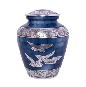 Urne funéraire en aluminium personnalisable avec ailes gravées pour cendres humaines, couleur sur mesure et sac en velours offert - Product Image 1