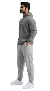 <b>Men's</b> <b>Grey</b> Solid Hooded Polyester Winter Lined Knitted Windproof Oversized Casual Pullover <b>Sweatshirt</b> - Product Image 2