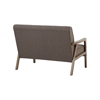 Canapé 2 places en stock, structure en bois massif noyer, tissu rembourré, style moderne du milieu du siècle, sectionnel compact, capitonné pour villa