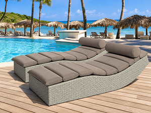 Chaise longue d'extérieur contemporaine avec coussins, structure en rotin PE, dossier solide, inclinaison manuelle, résistante aux UV, design moderne - Product Image 3