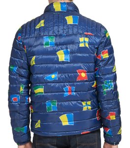 Men's Blue Printed Puffer <b>Jacket</b> Stand Collar Zipper Closure Windproof <b>Casual</b> Winter Coat Regular Fit - Product Image 6