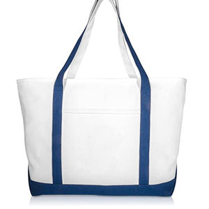 Heavy Duty Nautical Cotton Canvas Boat Tote <b>Bag</b> <b>Large</b> Capacity Reusable Shopping Handbag with Front Pocket - Product Image 1