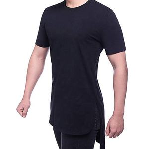 Camiseta negra con dobladillo curvo y corte lateral para hombre, camiseta de gimnasio con estampado personalizado, de alta calidad, venta al por mayor, 100% algodón - Product Image 1