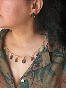 Collar de aro hecho a mano con múltiples gemas, colgante de oro, amatista, aguamarina, joyería bohemia llamativa, regalo para mujer - Product Image 2