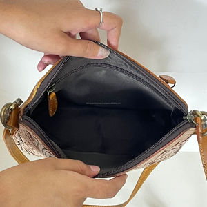 New Personalized Handmade Hand Tooled Cowhide Leather Crossbody Purse New Cheery Design Genuine Leather Women Sling Shoulder Bag - Product Image 6