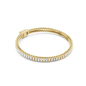 Pulsera de tenis unisex de moda con diamantes de laboratorio de 3 mm tipo baguette, chapada en oro amarillo de 10k, certificada por IGI. - Product Image 4