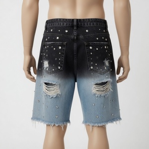 Glory Custom Distressed Ripped Denim Shorts With Heavy Rhinestone <b>Studs</b> Trendy Fashion <b>For</b> Unisex Street Wear & Casual Wear - Product Image 6