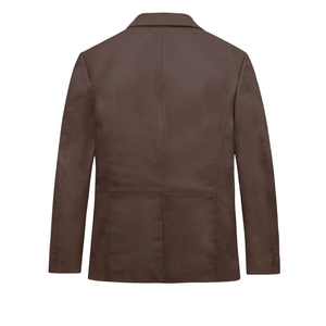 <b>Leather</b> Cult <b>Men's</b> Brown Genuine <b>Leather</b> <b>Blazer</b> Satin Lined Single Button Smart Casual Jacket - Product Image 2