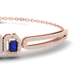 REYES Luxury 14K <b>Solid</b> <b>Gold</b> Moissanite Tennis Bracelet For Women Emerald Cut 0.9Ct Blue Sapphire Gemstone Fine Jewelry - Product Image 2