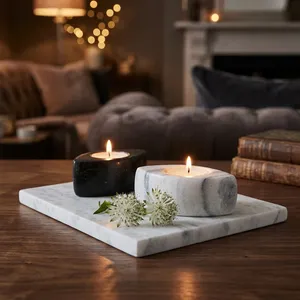 Ensemble de 2 porte-bougies en marbre blanc et noir, porte-bougies décoratifs en pierre pour la décoration de la maison, centre de table - Product Image 6