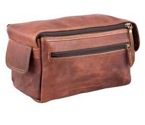 Trousse de Voyage Médicale en Cuir avec Compartiments Zippés, Sacs de Rangement Durables Marron Style Vintage Grande Capacité pour Hommes et Femmes - Product Image 1