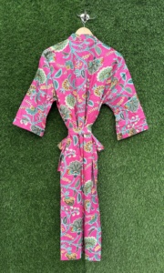 Bata Kimono de Algodón con Estampado Floral Rosa, Manga Larga, Cuello en V, para Mujer, Tallas Grandes, para Playa o Resort, Verano - Product Image 6