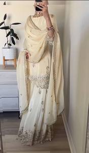 Women's Designer Diwali <b>Wedding</b> Party Wear <b>Top</b> Sharara Plazzo Dupatta Natural Crep Material 5mm Embroidery Quick Dry - Product Image 3