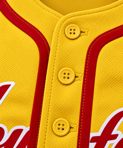 Maillot de baseball jaune et rouge à manches courtes, boutonné sur le devant, unisexe, avec nom d'équipe imprimé, chemise de sport - Product Image 5
