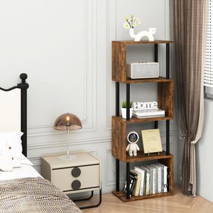 Étagère à 5 niveaux en forme de S, en bois et métal, étagère de présentation autoportante, étagère de rangement pour salon, chambre à coucher, bureau - Product Image 3