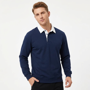 Polo de Punto de Manga Larga Azul Marino para Hombre, Color Sólido, Estilo Casual Elegante, Diseño Anti-Pilling de Algodón, Hecho en Bangladesh - Product Image 2