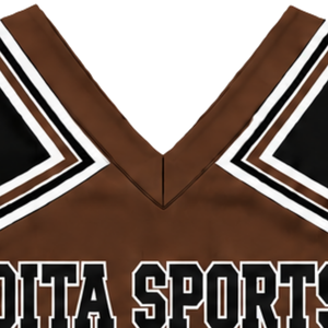 Ensemble d'uniforme de cheerleading marron, noir et blanc, avec crop top sans manches à col en V et jupe plissée, pour spectacle de danse et équipe de cheerleading - Product Image 3