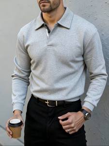 Chemise pour homme à col patchwork de couleur unie, col à carreaux unique, design tendance, style décontracté, idéale pour les sorties de loisirs - Product Image 3