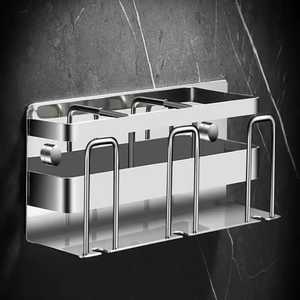 <b>Wall</b> Mounted Metal Bathroom Organizer <b>Toothbrush</b> Razor and Toothpaste <b>Holder</b> Modern Space Saving Stainless Steel Storage - Product Image 4