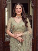 Sari indien ethnique de créateur pour mariage, avec broderie en résille épaisse et travail de sequins, tendance pour femme