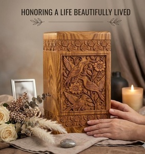 Eternal Garden Bird Carved Wooden Urn Heavenly Wings Floral Memorial Urn Sacred Songbird Hand-Carved Wooden Urn Peaceful Garden - Product Image 3