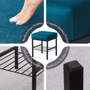 Modern 13\" X 13\" X 16\" Velvet Vanity Footstool Ottoman with Soft Padded Seat and Anti-Slip Metal Legs - Product Image 6