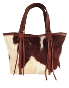 Sac fourre-tout en cuir de bohème rustique sac à main en peau de vache véritable avec fermeture à glissière écologique pour les femmes pour toutes les saisons - Product Image 1