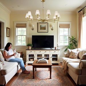 Lustre suspendu doré de style Mid-Century Modern, 10 lumières, pour salle à manger, salon, chambre, en verre chic, style ferme - Product Image 5