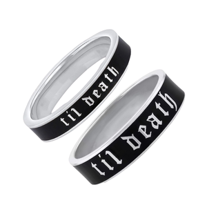 Bague classique gothique gravée en or massif 14 carats « Till Death », bijou unique et remarquable, bague de mariage et d'engagement pour couple, cadeau unisexe - Product Image 1