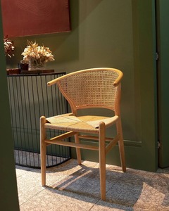 Modern Handwoven Rattan <b>Dining</b> <b>Chair</b> with Teak Wood Frame Backrest <b>Scandinavian</b> Design Leather/Fabric Options Home Furniture - Product Image 1