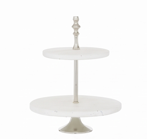 Premium Two Tier Metal <b>Cake</b> <b>Stand</b> White Multi Layer Dessert Display <b>Stand</b> For Weddings Parties Elegant Tabletop Accent - Product Image 1