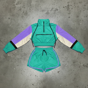 Conjunto de 2 Piezas de Chaqueta Cortavientos y Pantalones Cortos de Poliéster para Mujer, Diseño Bordado Personalizado, Venta al Por Mayor - Product Image 6