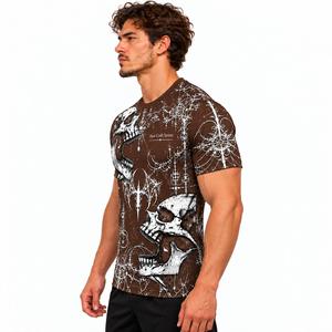 <b>Men's</b> Brown <b>Skull</b> Pattern T <b>Shirt</b> Short Sleeve O-Neck Streetwear Tee Breathable Polyester Top - Product Image 4