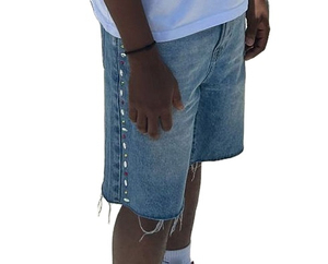 Custom Summer Y2K Casual Straight Streetwear Hip Pop Vintage Ripped Distressed Embroidery <b>Patch</b> Washed Denim <b>Shorts</b> <b>Men</b> - Product Image 4