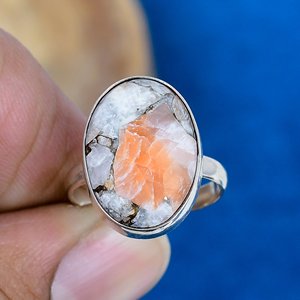 Anillo de Plata de Ley 925 con Gema de Calcita Naranja Natural en Forma Ovalada - Product Image 2