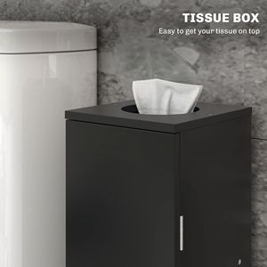 Piccolo Mobiletto Angolare Nero da Bagno con Ante e Ripiani per Conservare Carta Igienica e Shampoo - Product Image 6