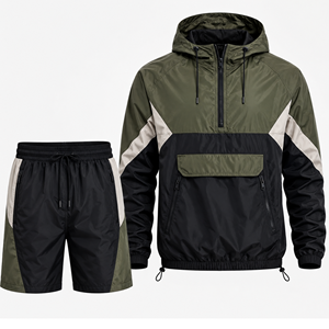 Grace Collection Men's <b>Hooded</b> Quarter-<b>Zip</b> Upper Shorts Set Solid Color Quick Dry 300g Fleece Streetwear Winter Outfit - Product Image 5