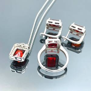 Handmade Brass Ruby Jewelry Set <b>Red</b> Baguette Stone Ring <b>Earrings</b> Necklace Natural Gemstone Gift Women - Product Image 3