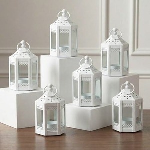 White Metal Square Durable Lanterns Indoor <b>Ramadan</b> <b>Decor</b> Reusable - Product Image 1
