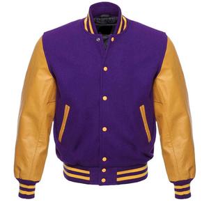เสื้อแจ็คเก็ตเบสบอลแบบ Varsity Letterman สำหรับผู้ชาย แบรนด์สั่งทำพิเศษ พร้อมไส้ขนเป็ดระบายอากาศได้ดี แขนหนังแท้ ปะติดแพทช์สีดำ สำหรับฤดูหนาว - Product Image 1