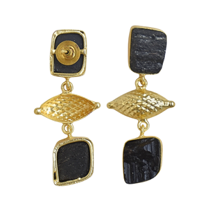 Pendientes Geométricos Colgantes de Aleación Chapada en Oro para Mujer, Estilo Vintage con Piedra Negra, Joyería de Moda - Product Image 2