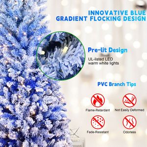 Albero di Natale a forma di matita sfumato blu da 2,1 m con 300 luci LED bianco caldo e 725 rami incernierati, design sottile, base in metallo - Product Image 3